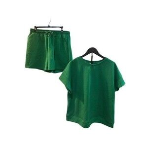 Dokotoo Womens 2 Piece Short Set Size Extra Large Green Solid Elastic Tie Waist